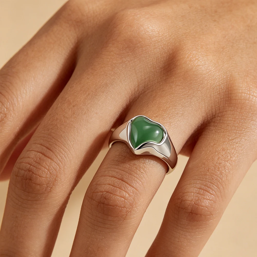 Edelstahl-Ring mit natürlichem Türkis, klassische Herzform, Party, Hochzeit, Jahrestag, Vintage-Modeschmuck, Geschenk, Großhandel