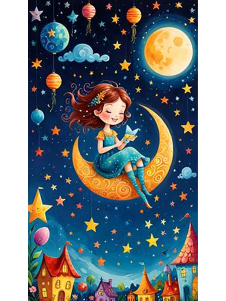 Neue 2025, Mädchen, Prinzessin, Stern, Mond, DIY, Diamantmalerei, Landschaft, Mosaik, Stickerei, Kreuzstickerei, Set, Heimdekoration