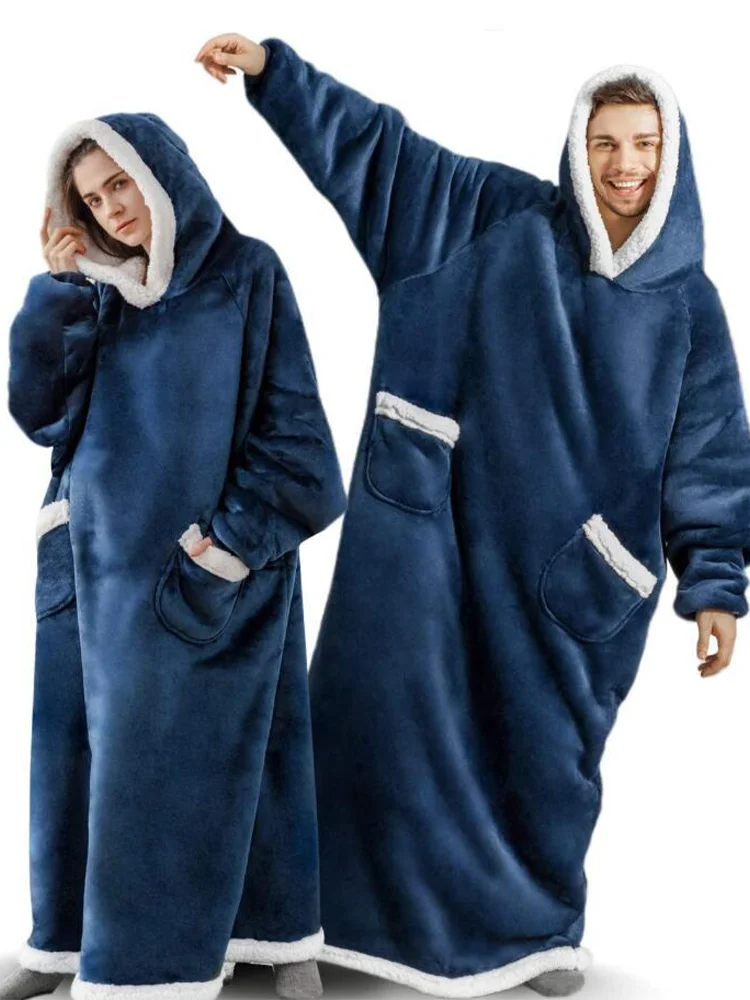 Oversized Hoodie Blanket with Sleeves Winter Warm Fleece Sweatshirt Blankets Women Men Pullover Giant Tv Blanket Hoodie Cobertor