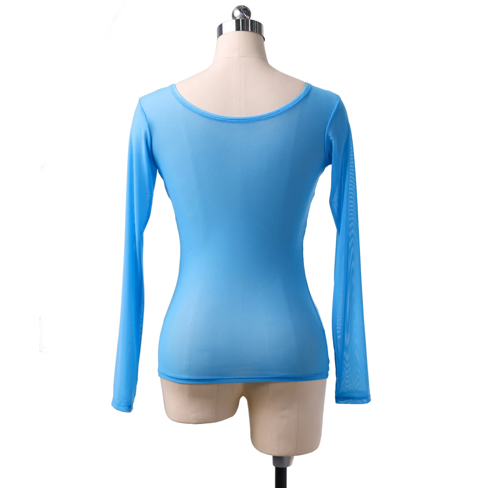 Water yarn breast support long-sleeved belly dance slim-fitting and thin bottoming shirt sexy clothing