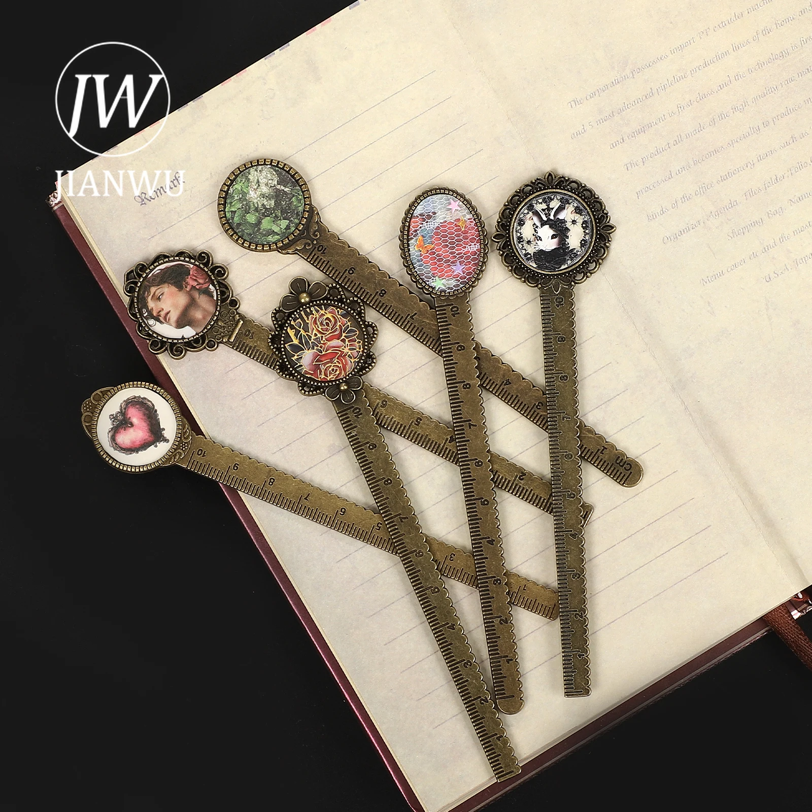 JIANWU 6 Pcs/set Vintage 10cm Brass Bookmarks Ruler Journal Material Measuring Tools Creative DIY Student Supplies Stationery