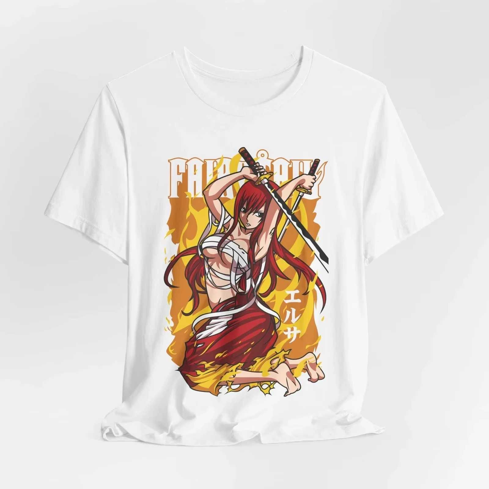 Summer Hot Sale Fairy Tail _ Erza Scarlet Anime Sword Warrior Shirt Women's Men's Round Neck Short Sleeve