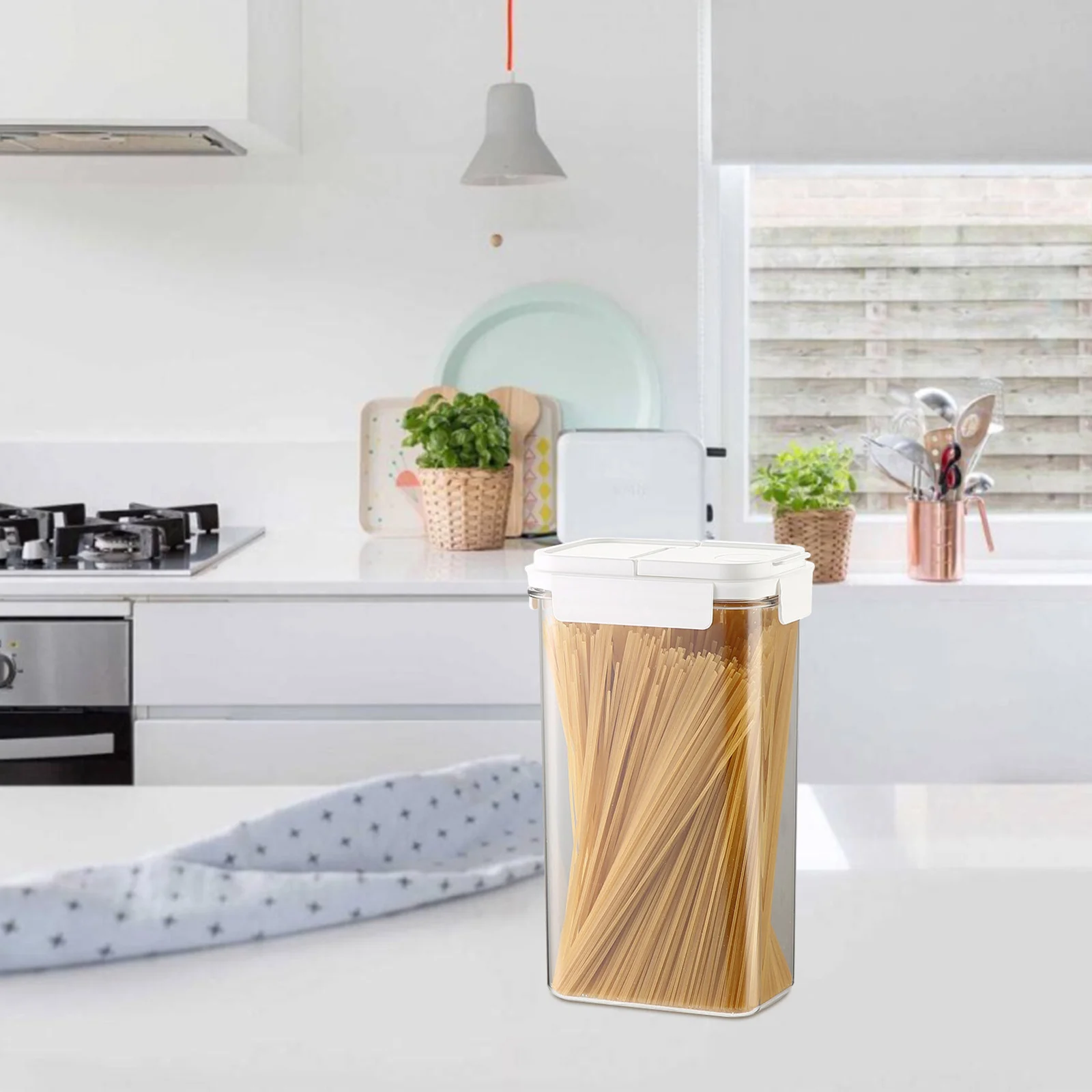 حاوية تخزين المعكرونة الشفافة محكمة الغلق، مخزن المطبخ، علبة كبيرة للنودلز، حامل طعام الحبوب، حاوية الحبوب