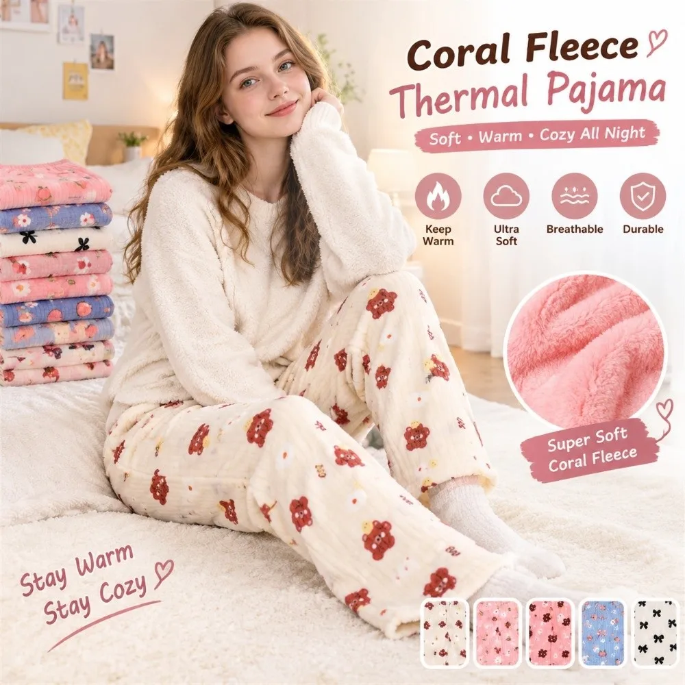 Thick Flannel Pajama Pants Warm Loose Fit Fleece Sleep Pants Winter Coral Fleece Fleece Loungewear Trousers Daily Wear