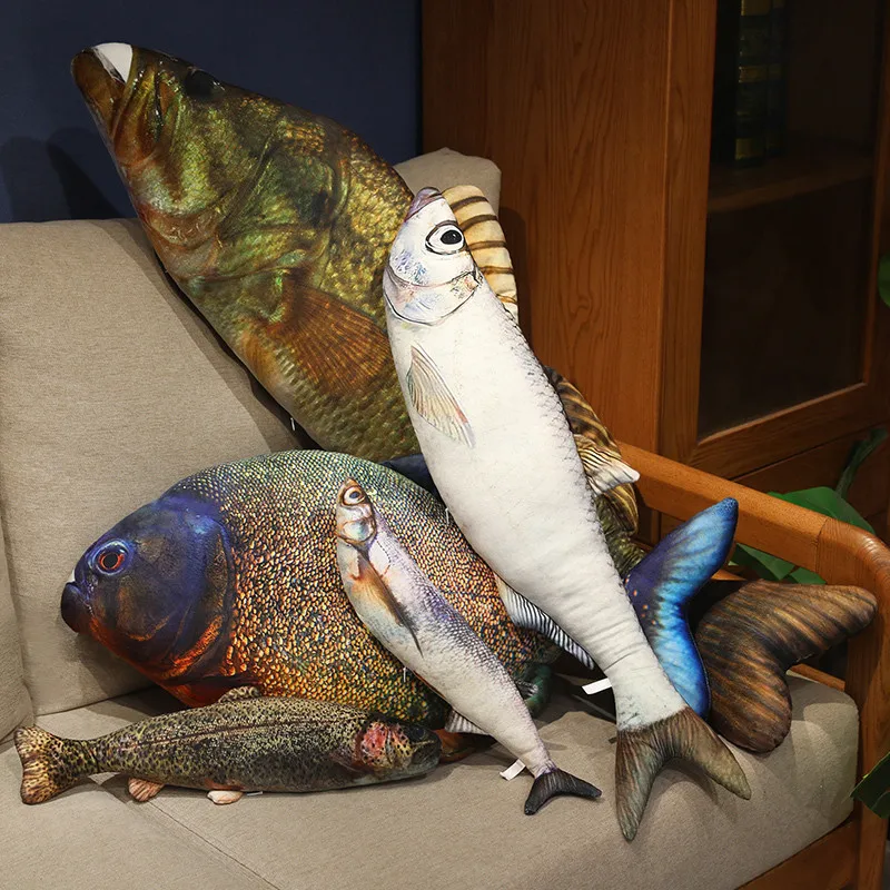 40-100cm Big Size Stuffed Soft Plush Piranha Pillow Toys Simulation Fish Esox Toys  for Birthday Toys