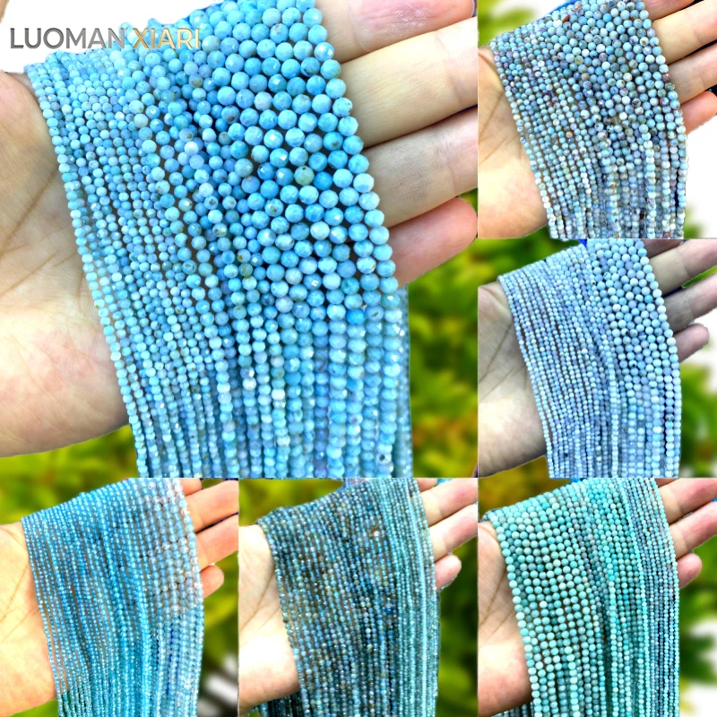 2 3 4MM Faceted Gem Larimar Amazonite Apatite Round Natural Stone Spacer Beads for Jewelry Making Diy Bracelets Accessories