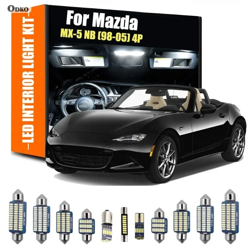 

Для Mazda MX-5 NB 1998-2005: Комплект из 4 светодиодных ламп для салона, подсветки номерного знака, зеркала и багажника, Canbus сигнальные лампы