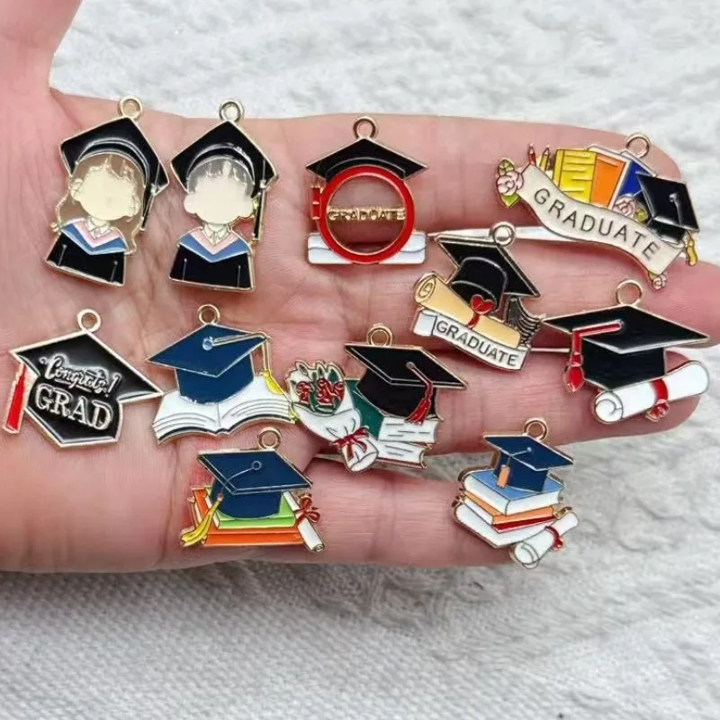10pcs Graduation Commemorative Alloy Charms Doctor Cap Shape Pendants DIY Handmade Craft Accessories for Keychains