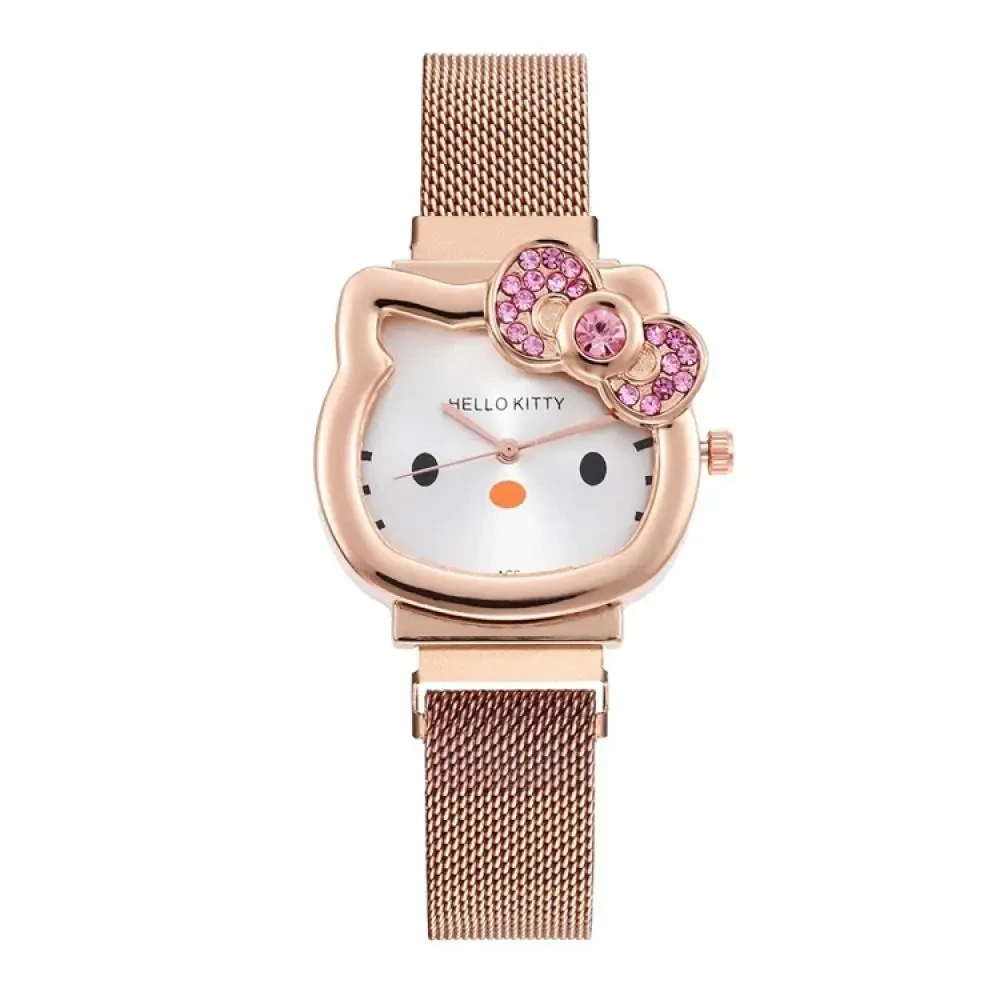 Cartoon Hello Kitty Diamond Children Watch Cat Bow Kawaii Pink Ladies high-quality quartz Watch Girlfriend Birthday