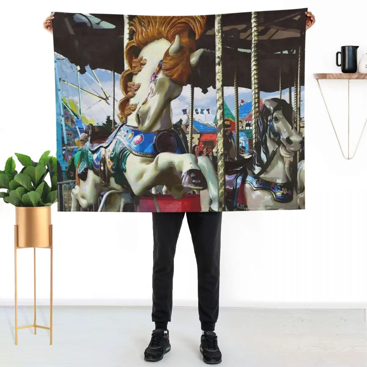 Carousel Horse With Flowing Mane Throw Blanket Large Baby Luxury Designer Polar Flannel Kid'S Blankets
