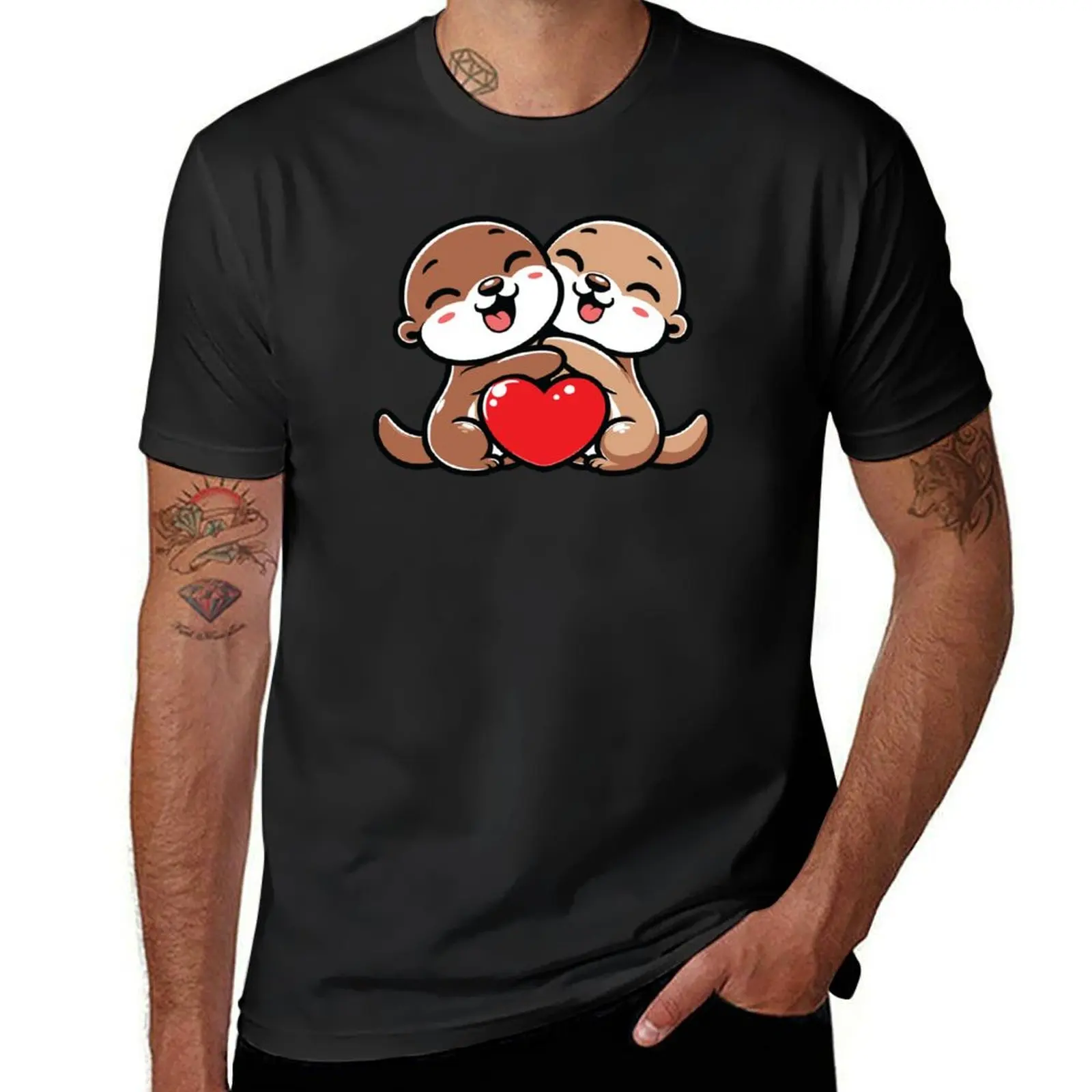 Otters In Love t-shirt per un ragazzo cute tops summer top plain slim fit t-shirt per uomo