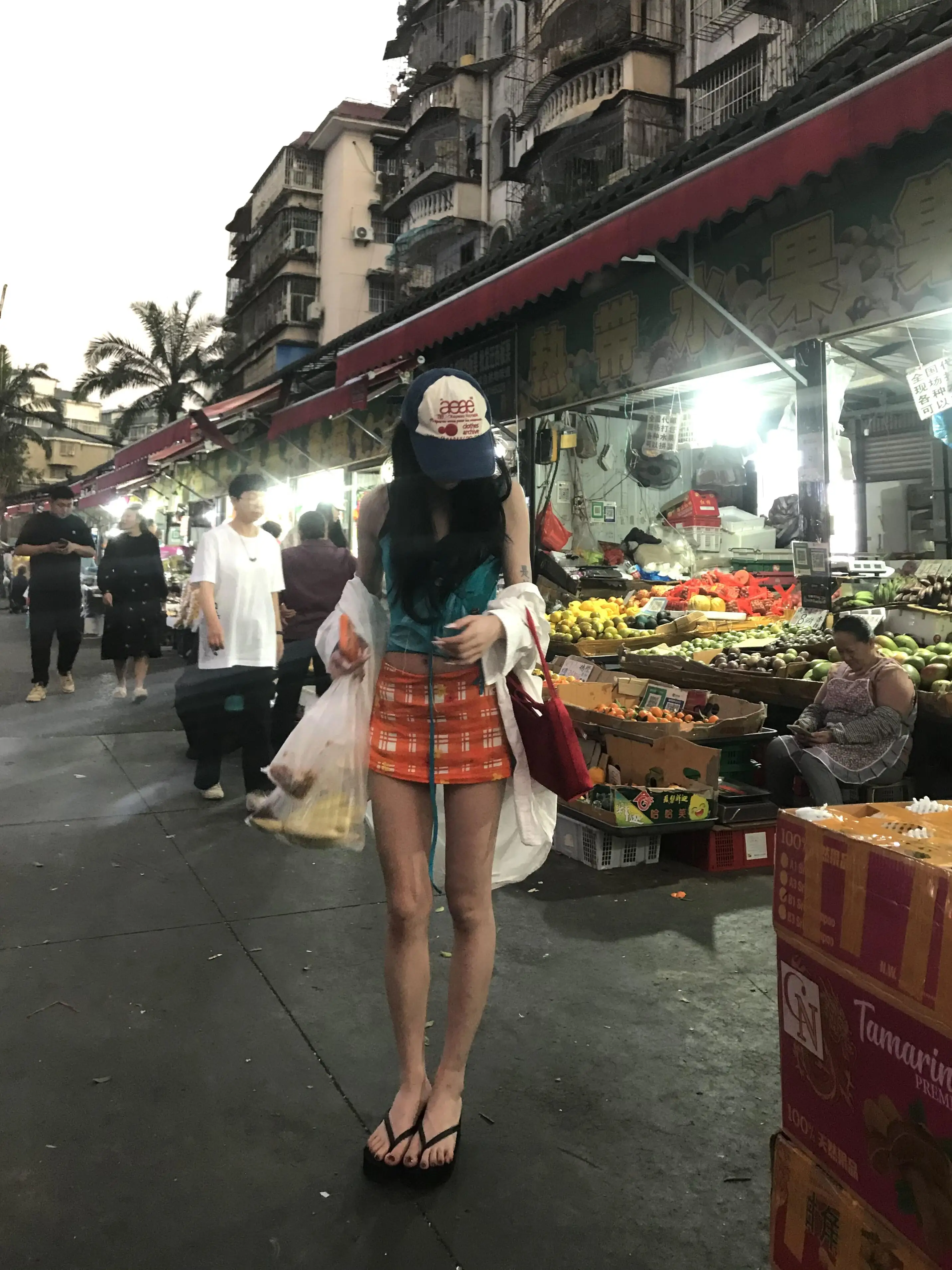 American Style Floral Print  Skirt Orange Checkered Half-length Women's Silk Pants Spring Autumn New Trendy City Commute