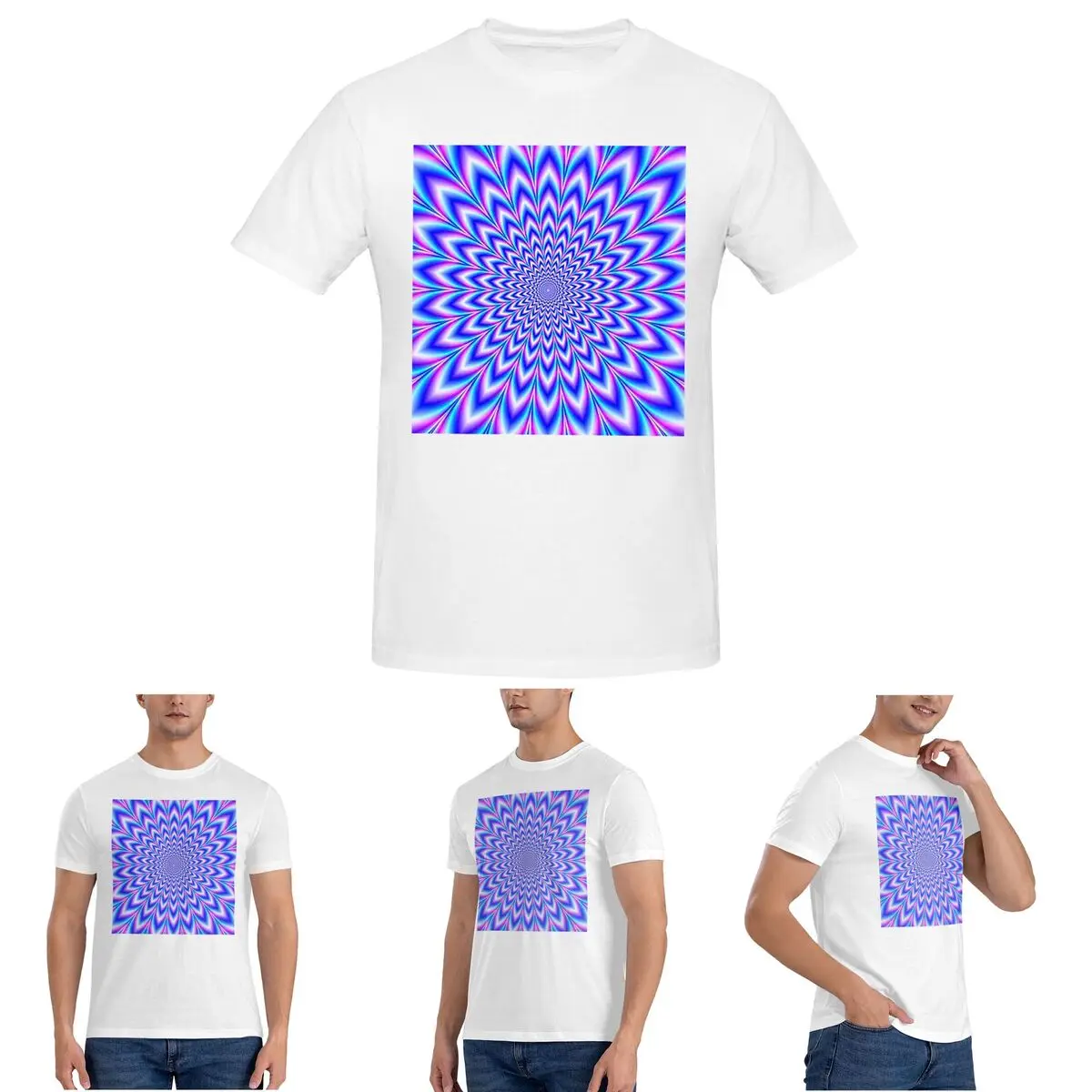 

Psychedelic Pulse In Blue And Pink T-Shirt for Men Cotton Plus Size T Shirts Men's Tees Short Crew Neck Summer Clothes Tops