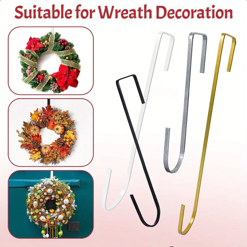 Christmas Floral Wreath Hanger Over Door Nail Free Reusable Door Hook Xmas Easter Wreath Holder Front Door Holiday Decoration