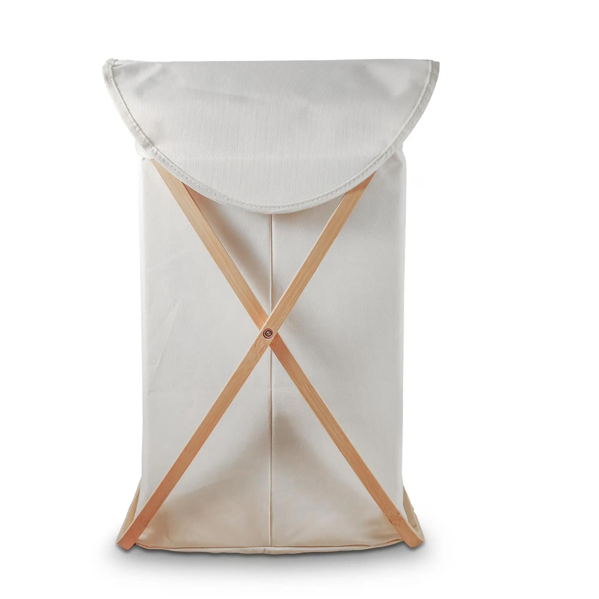 

X Frame Bamboo Wood Laundry Hamper with Lid for Collapsible Laundry Basket Foldable Storage for Household Beige
