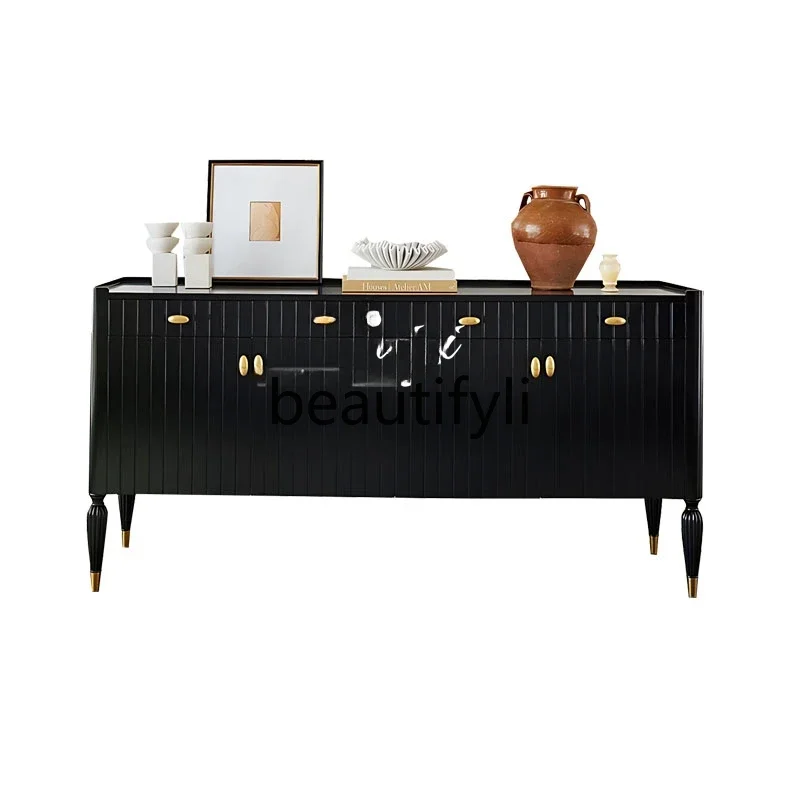 

E182 French light luxury retro black solid wood porch cabinet is opposite the door, American living room is against the wall,
