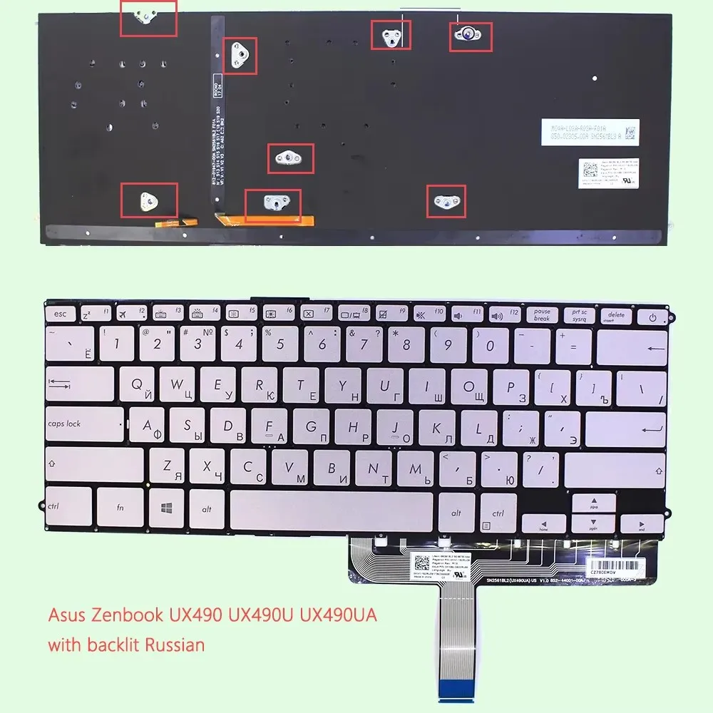 Keyboard For Asus Zenbook UX490 UX490U UX490UA UX490UAR Silver with backlit Russian Layout