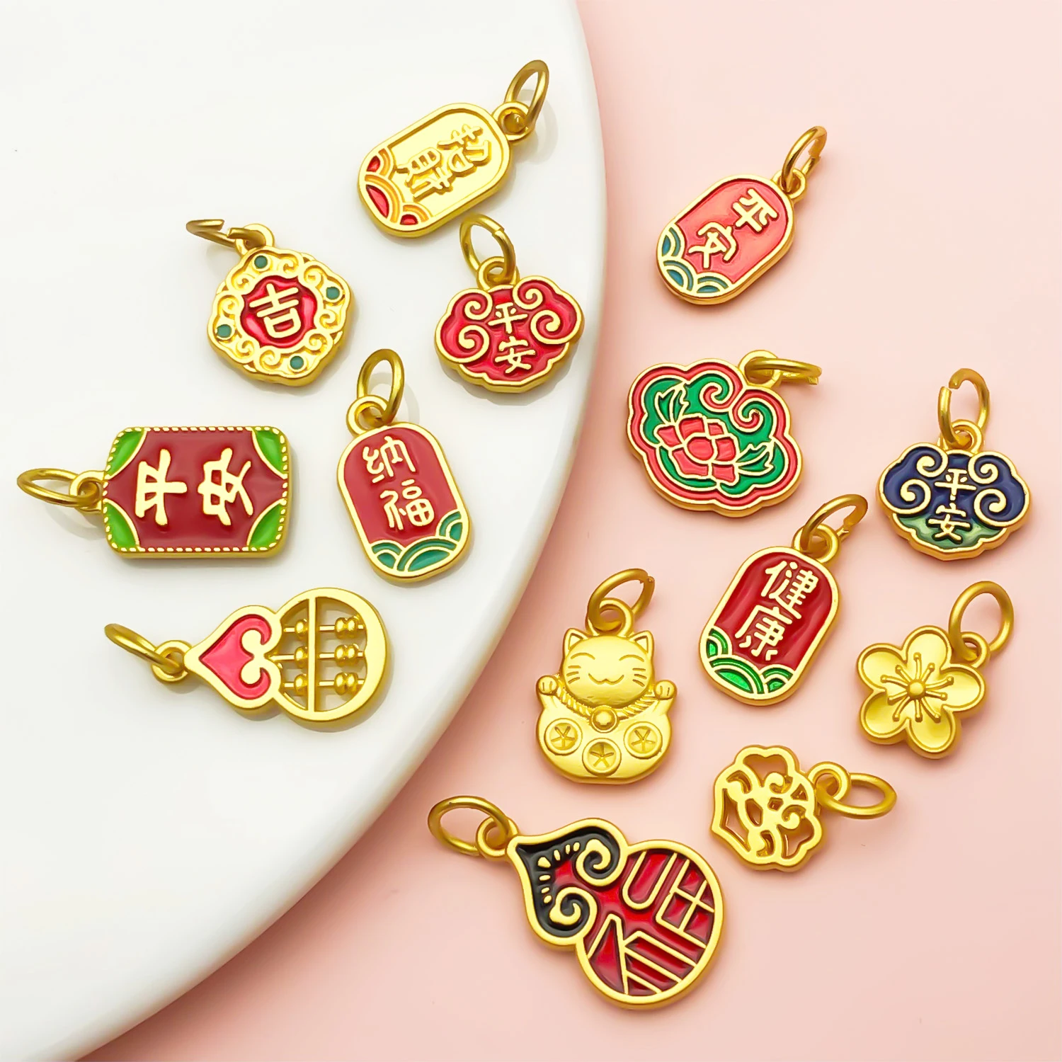 10/15pcs Antique & Sand-Gold Alloy Pendants for Wealth, Prosperity, and Good Fortune. DIY Chinese-style Charms for Bracelets - view 6