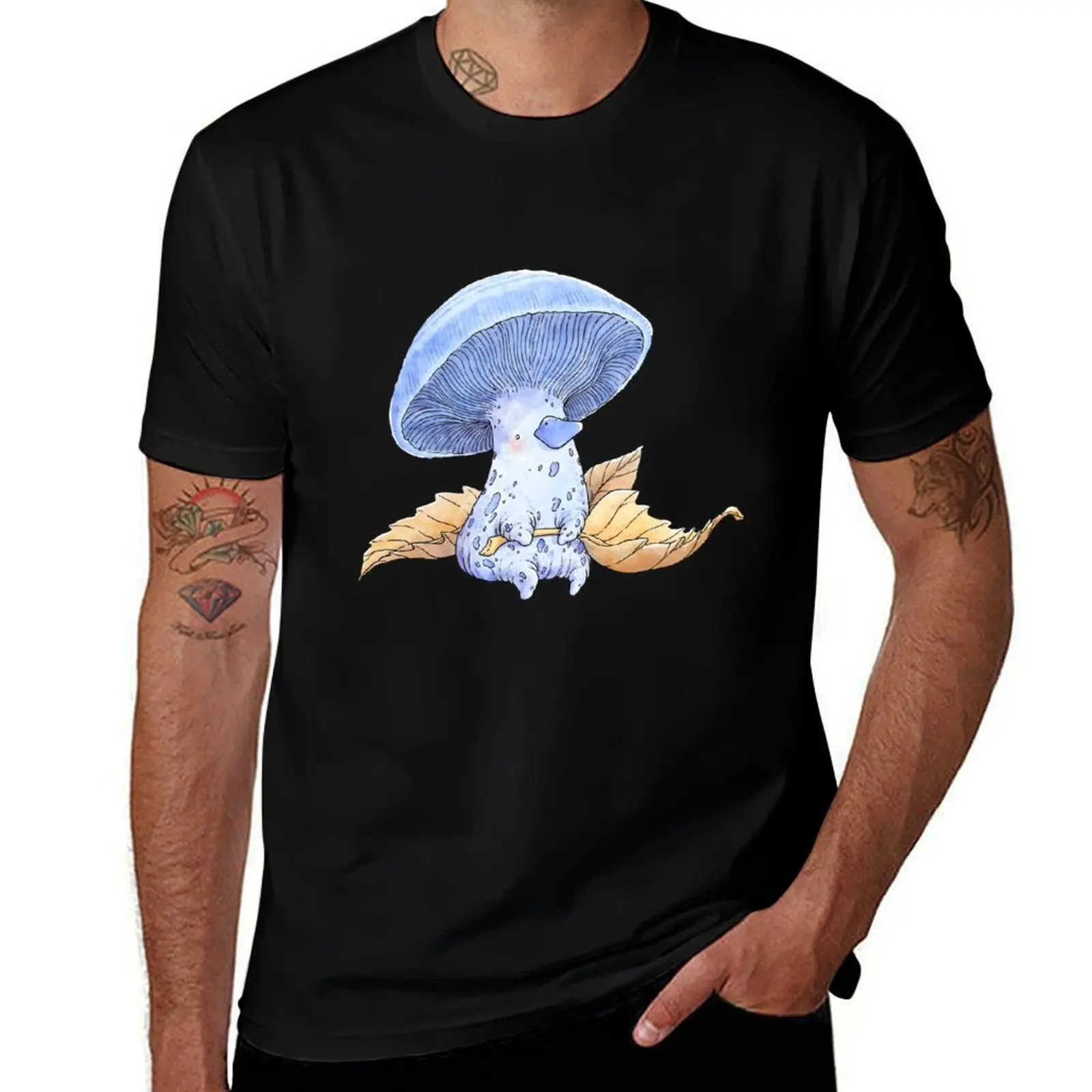 Indigo Milk Cap Dining on Some Crispy Leaves T-Shirt Summer Holiday Casual Tee T-Shirt