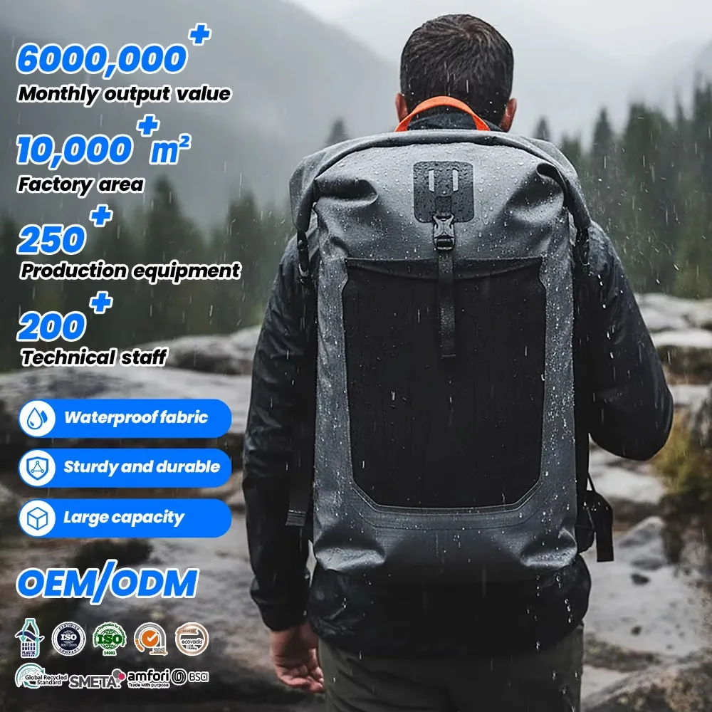 Custom Printed Logo Outdoor Sports Tarp Seamless Welded Roll Top 30L Waterproof Backpack