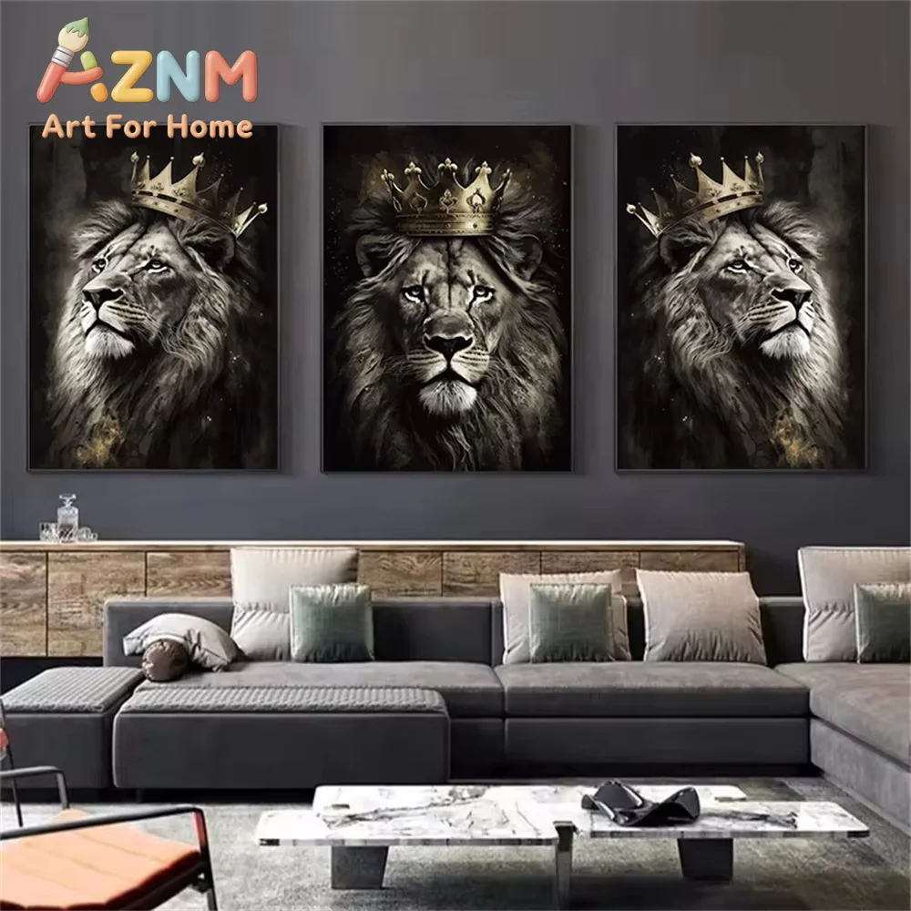 Animal King Lion With Crown Poster Canvas Painting Graffiti Art Prints Nordic Wall Art Pictures Modern Living Room Home Decor