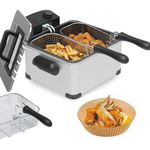 

1700W 5 Liters/20 Cups Electric Deep Fryer with 3 Frying Basket, Adjustable Temperature, View Window, Stainless Steel