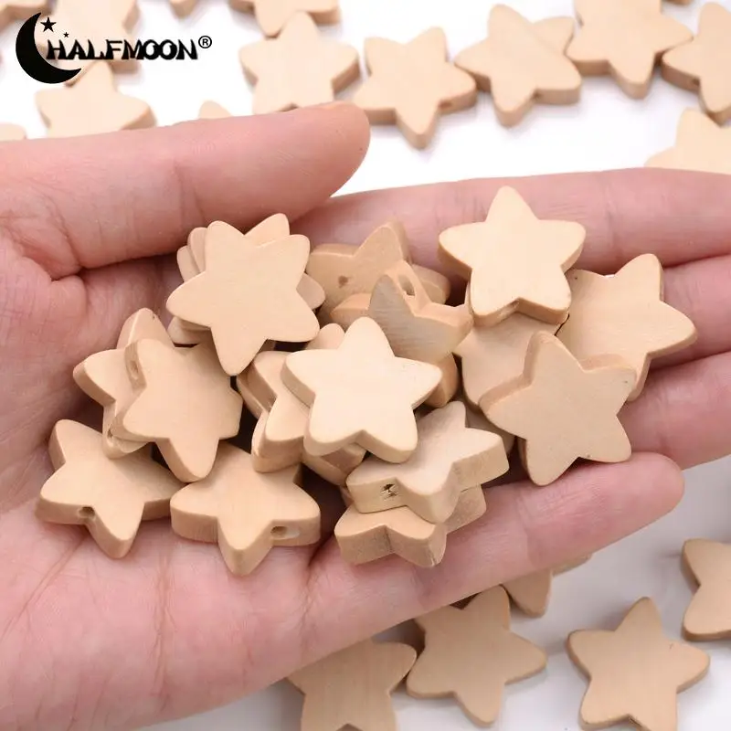 50Pcs Natural Hemu Wooden Beads Five-Pointed Star Shape Loose Spacer Beads for DIY Jewelry Making Home Decorations Crafts