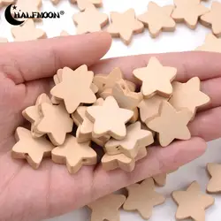 50Pcs Natural Hemu Wooden Beads Five-Pointed Star Shape Loose Spacer Beads for DIY Jewelry Making Home Decorations Crafts