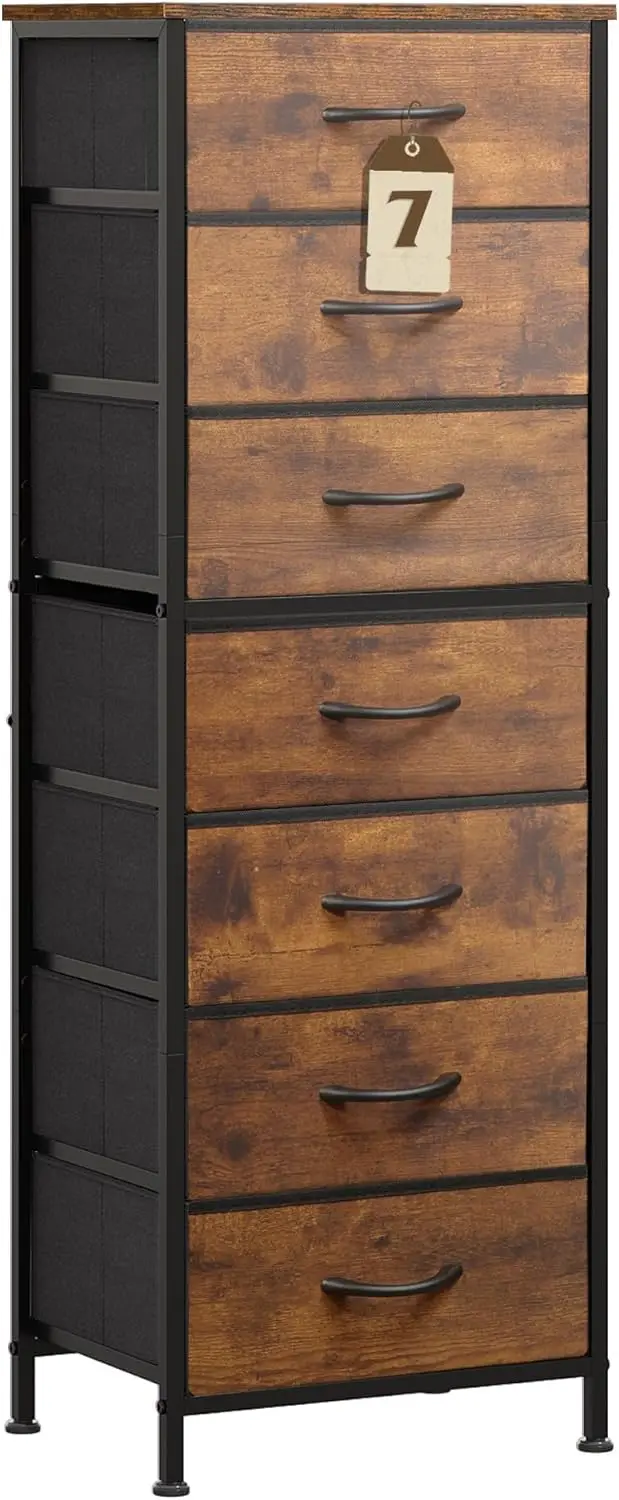 

Tall Dresser for Bedroom, 7 Drawer Dressers & Chests of Drawers, Fabric Dresser for Closet, Night Stand with Metal Frame