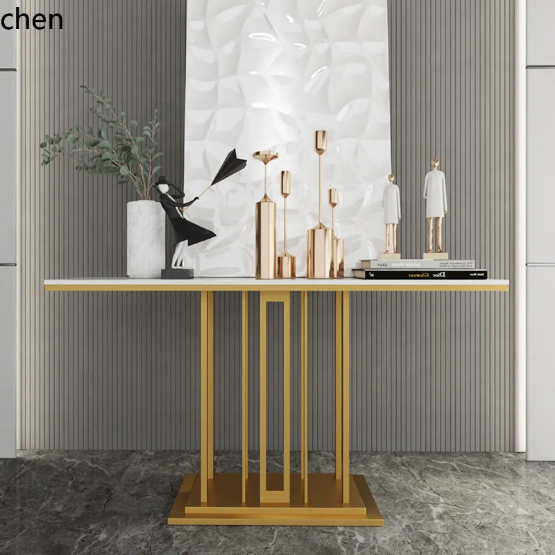 

HYS Minimalist Stainless Steel Entryway Table, Living Room Marble Console Table, Hotel Sales Department Entryway Cabinet