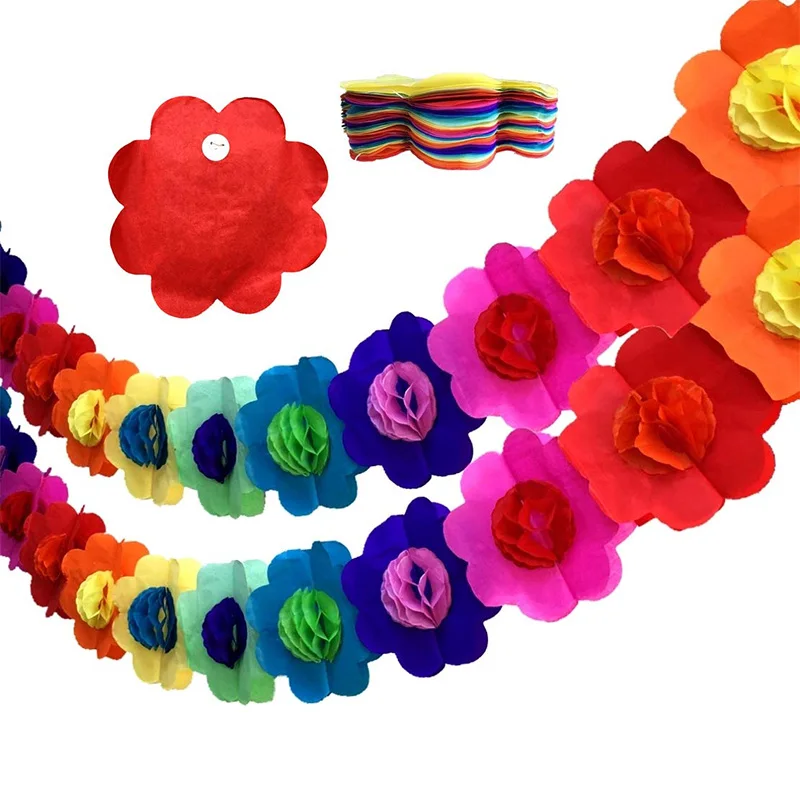 3 Meter Colorful Round Flower Paper Pull Flower Flower Garlands Baby Home Decor Birthday Party Wedding Layout Venue Decoration