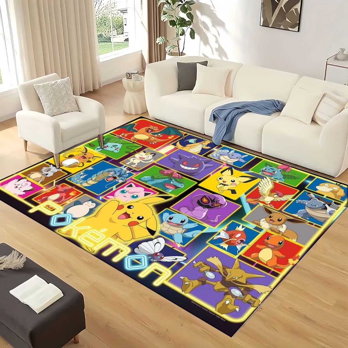 Alfombra de dibujos animados de Sanrio Pokemon Pikachu para sala de estar, dormitorio, decoración del sofá del hogar, alfombra antideslizante para niños, regalo de Navidad