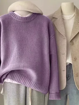 Weicher, wachsartiger Rundhalspullover aus 100 reinem Kaschmir für Damen, lockerer Pullover für Herbst und Winter, kurzer Basispullover