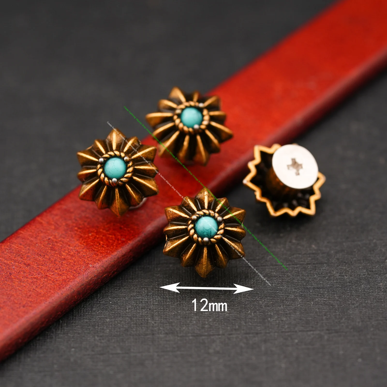 

12mm Conshos Button DIY Leather Goods Turquoise Sun Flower Leathercraft Button Horse Saddles Decoration Accessories Rivets