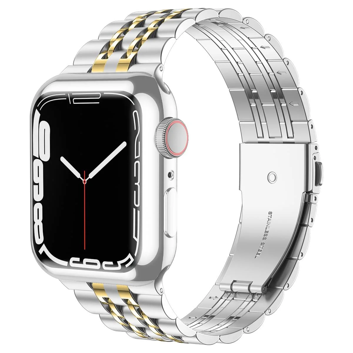 حزام معدني وقذيفة لينة من البولي يوريثان لساعة أبل ، سوار من الفولاذ المقاوم للصدأ ل iWatch 6 ، 5 ، 4 ، SE ، 9 ، 8 ، 7 ، 45 مللي متر ، 41 مللي متر ، الترا 49 مللي متر ، 44 مللي متر, 42 مللي متر, 40 مللي متر