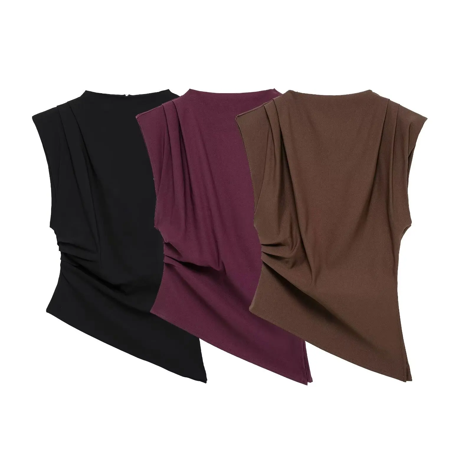 Camiseta sin mangas asimétrica informal para mujer, Tops con dobladillo Irregular y cuello redondo, Tops con pliegues sin mangas para mujer, camiseta elegante de verano 2025 para mujer