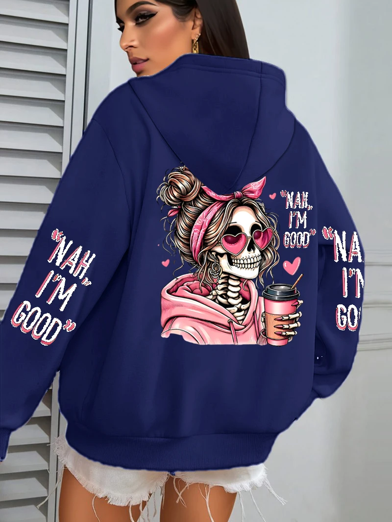 I'm Good Coffee Skull Lustiger Druck Damen-Hoodie, lockerer Jogging-Pullover, Fleece, Herbst-Sportbekleidung, lässiger Y2K-Unisex-Hoodie – Detail 10