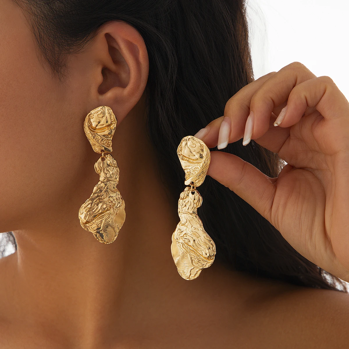 Lacteo Unique Irregular Texture Drop Earrings for Women Fashion Statement Gold Color Piercing Earrings Aesthetic Jewelry Gift