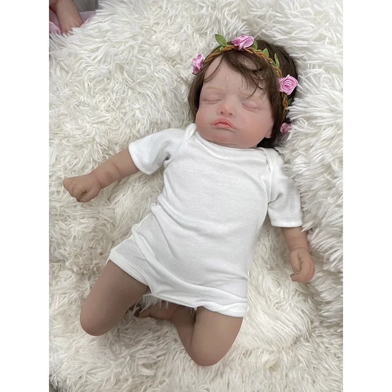 45cm Reborn Baby Rosalie Full Vinyl /Cloth Body Newborn Doll Lifelike Soft Touch z ręcznie ukorzenionymi włosami Kolekcjonerska lalka artystyczna Prezent