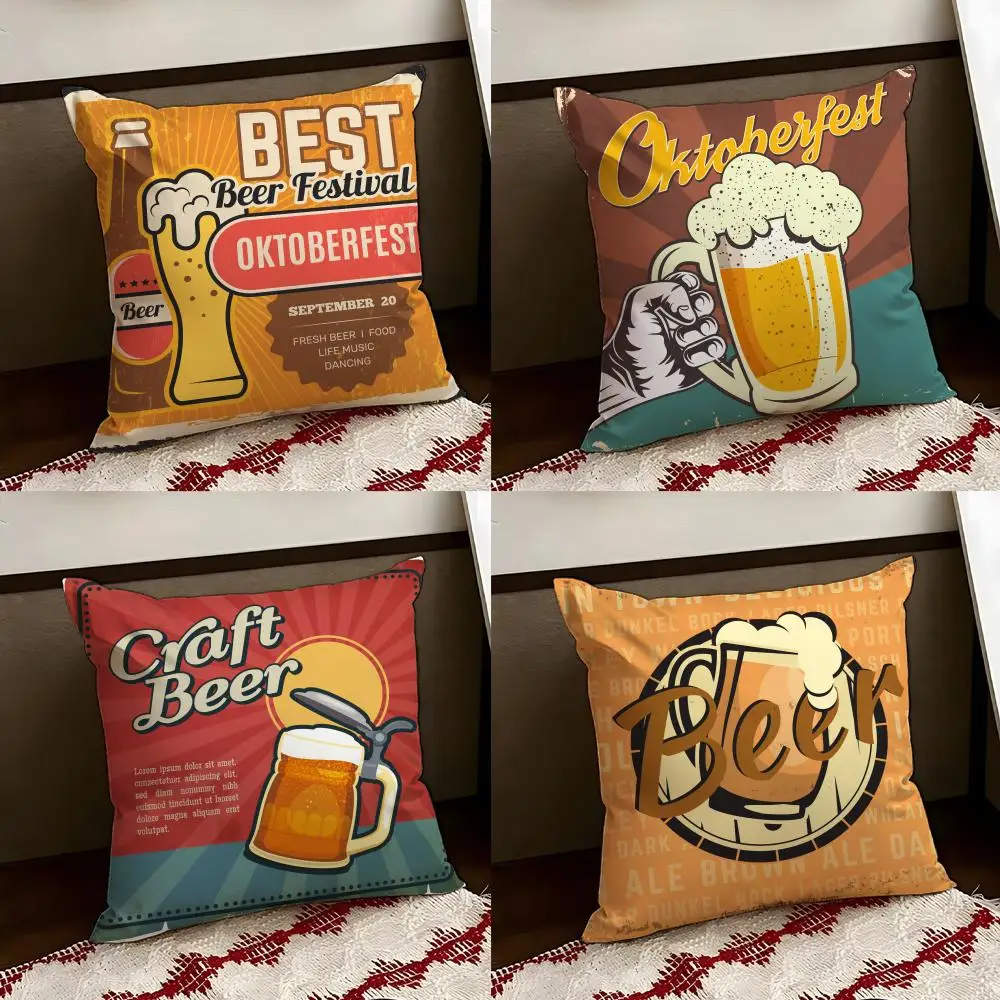Beer Wine Retro Style Cushion Cover Reversible Soft Durable 