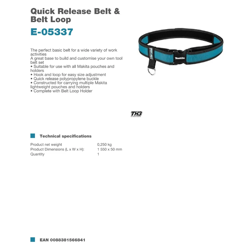 Imagem -03 - Makita-quick Release Belt Loop Ajustável Multifuncional Trabalho Cintura Ferramenta Elétrica Acessórios E05337