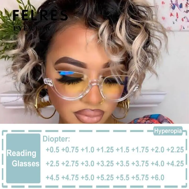 Half Frame Cat Eye Reading Glasses Women Anti Blue Light Prescription Glasses Farsightedness Wearglass Optical Magnifier