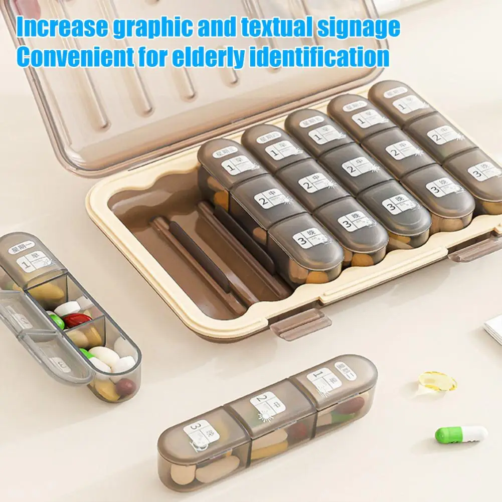 Organizador semanal de pastillas, caja de pastillas con 21 compartimentos, dispensador de pastillas con compartimentos grandes, contenedor de medicina de viaje para vitaminas, pastillero