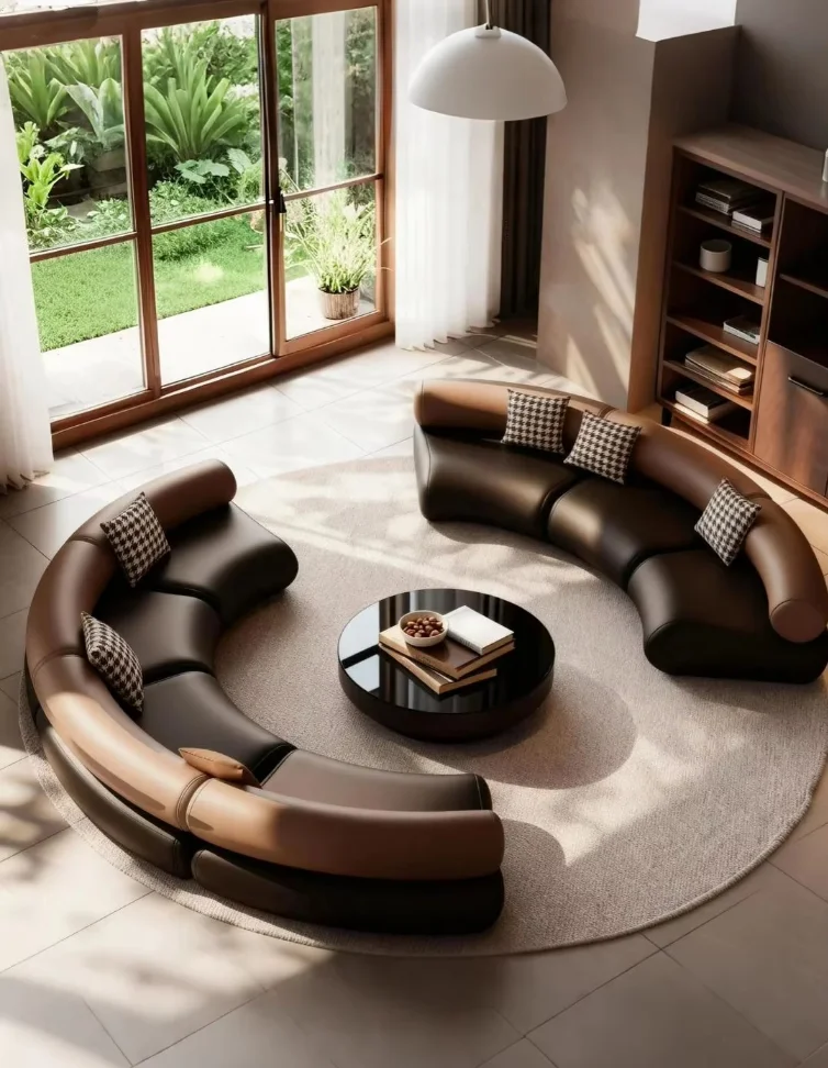 & Black Coffee-toned Two-tone Curved Leather Sofa Set Modern Minimalist Italian-style Light Luxury Living Rooms
