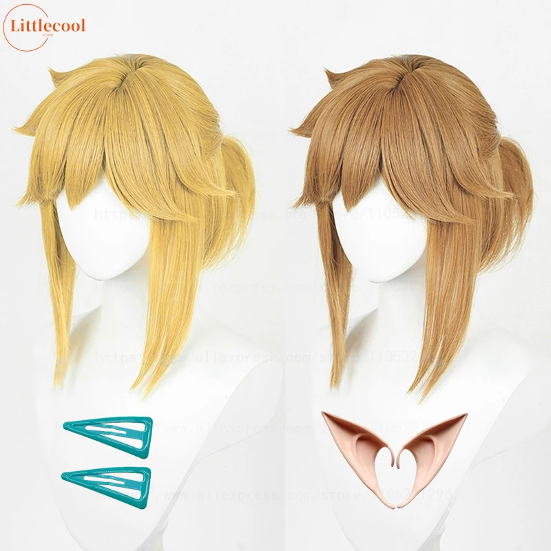 High Quality Anime Link Cosplay Wig Princess Wigs Blonde Brown Heat Resistant Synthetic Hair Halloween Party Link Wigs + Wig Cap