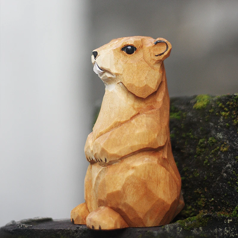 Handmade woodcarving marmot ornaments solid wood marmots animal desktop decoration wood crafts