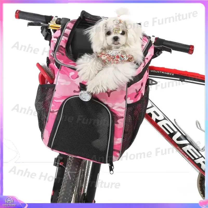 Waterproof Pet Bicycle Basket Adjustable Dog Bike Carrier Bag Safe Travel Backpack Shoulder Strap Front Rear Mount Cycling