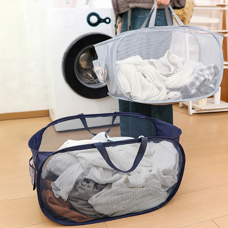 Folding Dirty Laundry Sorting Basket Washing Frame Bathroom Cloth Mesh Storage Bag Frame Bucket Laundry Organizers Storage Pouch