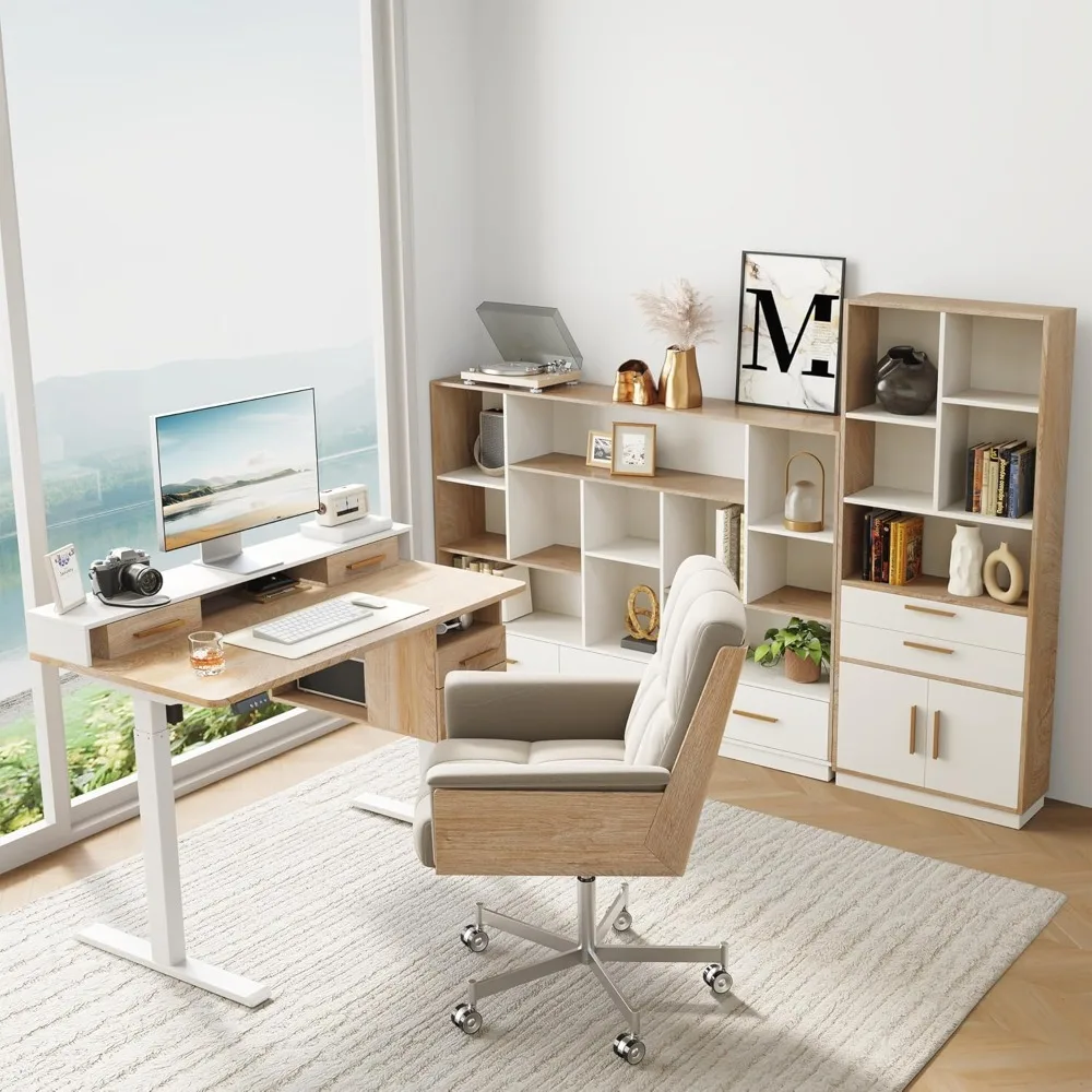 

Standing Desk with 2 Bookcase, Home Office Furniture Set, 60’’ Wide Bookshelf and 59’’ Tall Bookcase Modern Standing Desk