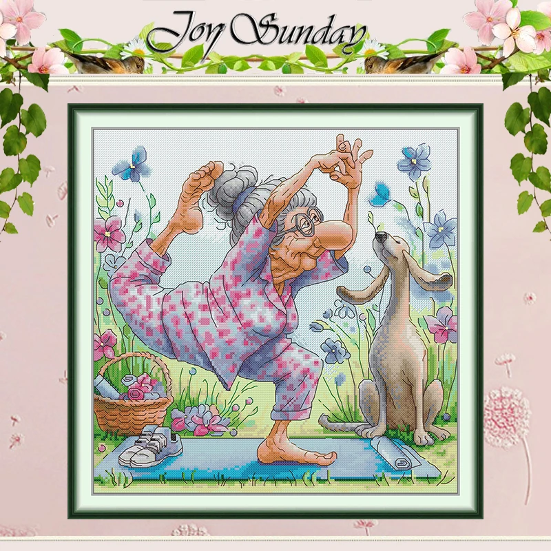 

Grandma’s Yoga Patterns Counted Cross Stitch Set DIY 11CT 14CT 16CT HD Stamped DMC Cross-stitch Kit Embroidery Needlework Crafts